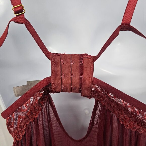 Daisy Fuentes Babydoll Y2K Tank Burgundy Goth Whimsigoth Fairy Mesh M NWT - Picture 6 of 11